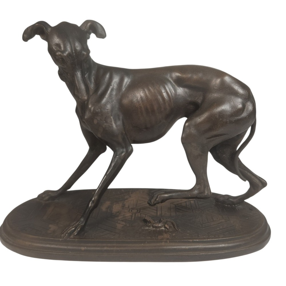 Bronze Greyhound Dog Figurine Sculpture Statue on Oval Base